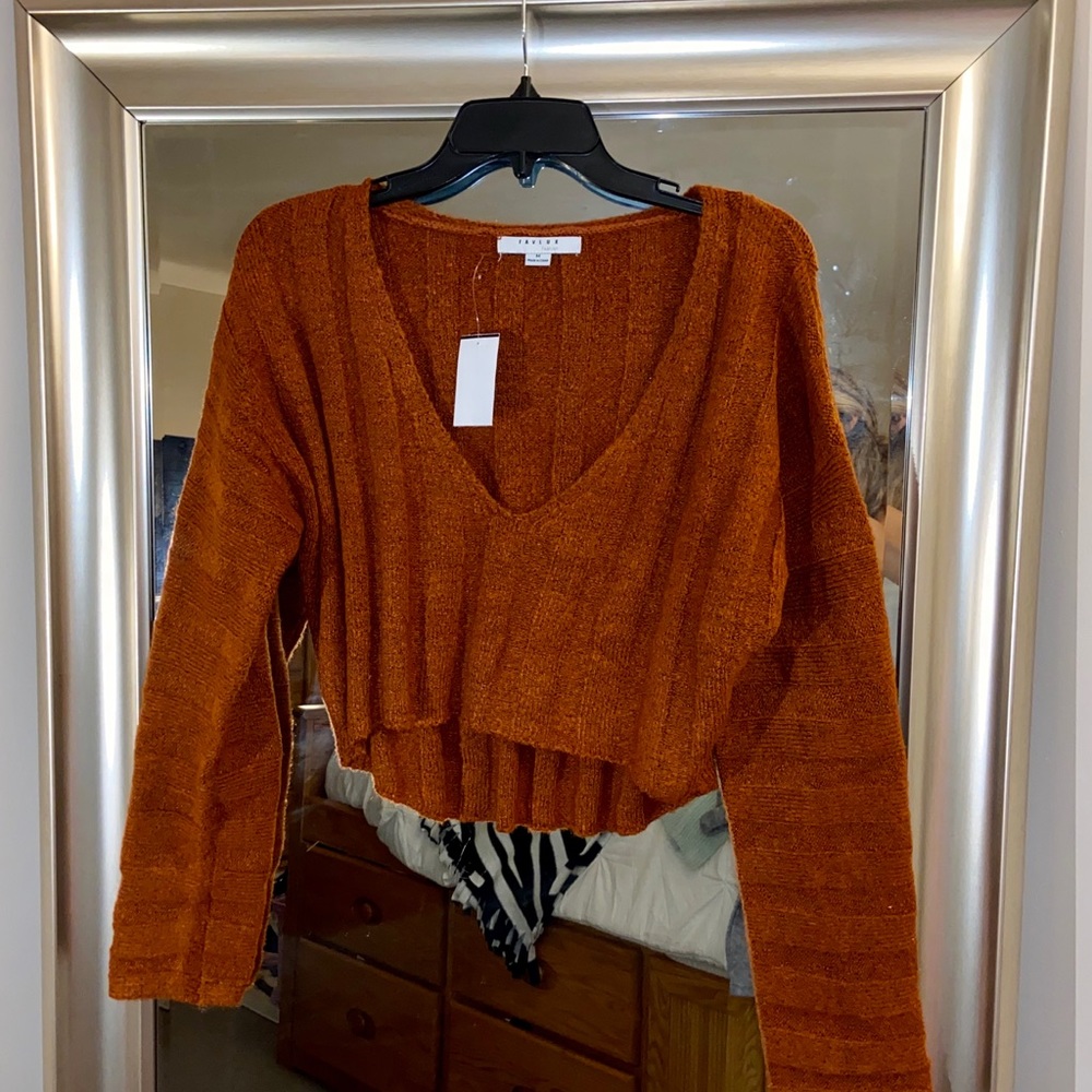 NWT FAVLUX Cropped V-Neck Sweater